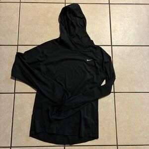 Nike Men's Medium Black Hooded Long Sleeve Running Shirt Dri-FIT